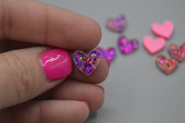 The Adorned Fox - Heart Stud Acrylic Earrings: Magenta Hex Confetti