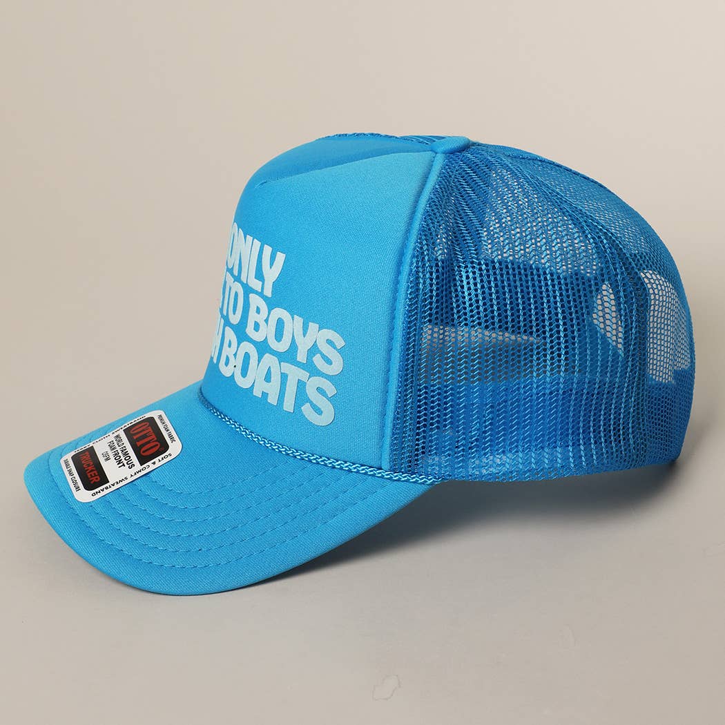 Fashion City - I Only Talk To Boys With Boats Text Mesh Back Cap: NEON ORANGE / ONE SIZE