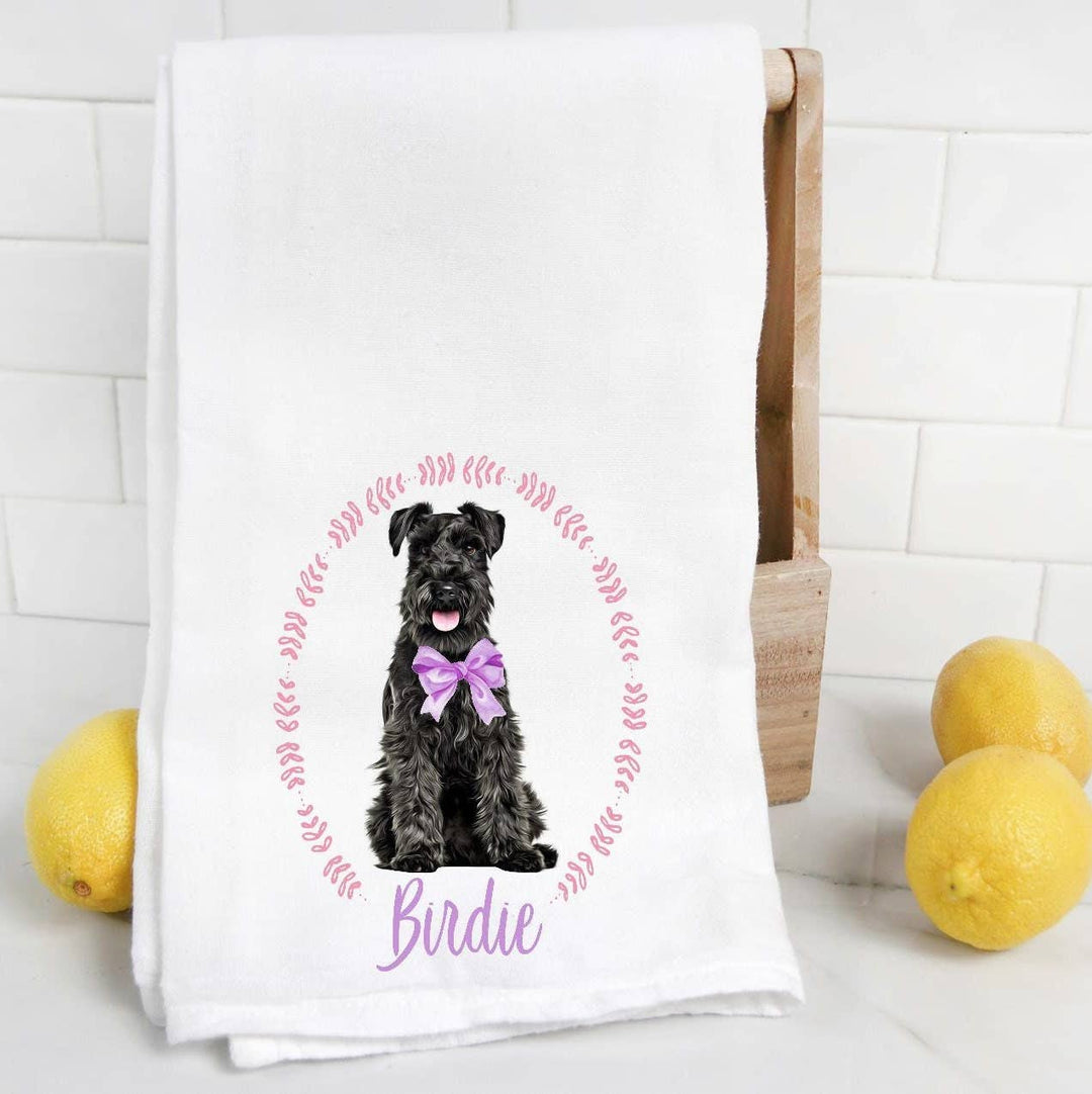 The Preppy Pineapple Home - Custom Black Schnauzer Tea Towel: No Accessory / Wingback Chair