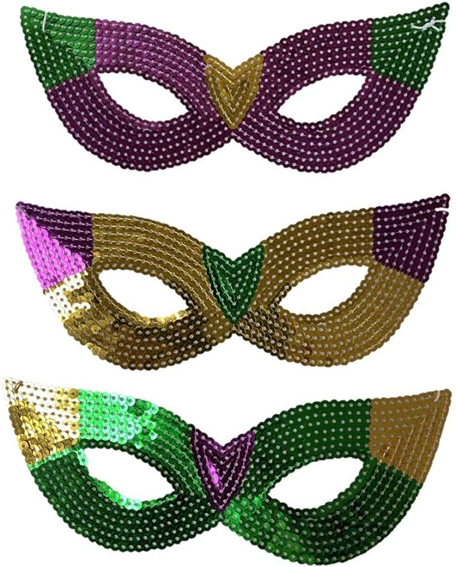 The Mardi Gras Krewe - Purple, Green and Gold Sequin Mardi Gras Masks- Bulk Supply for Parties, Balls, and Parades!: