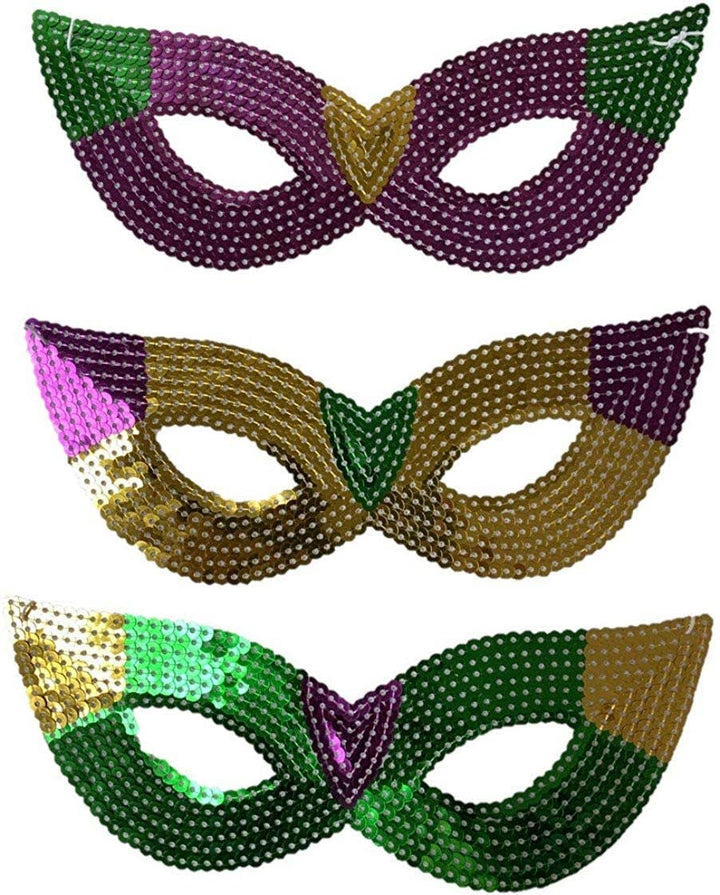 The Mardi Gras Krewe - Purple, Green and Gold Sequin Mardi Gras Masks- Bulk Supply for Parties, Balls, and Parades!: