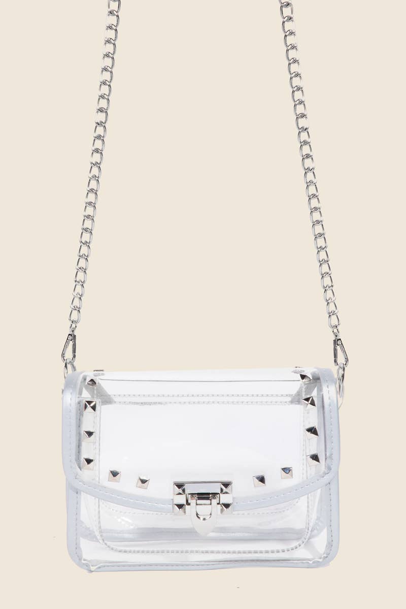 Anarchy Street - Transparent Rectangle Stud Trim Chain Bag: RG