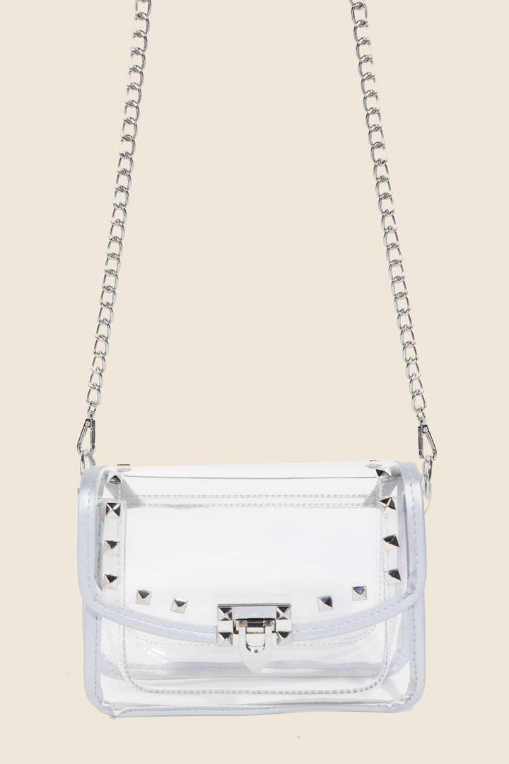 Anarchy Street - Transparent Rectangle Stud Trim Chain Bag: RG