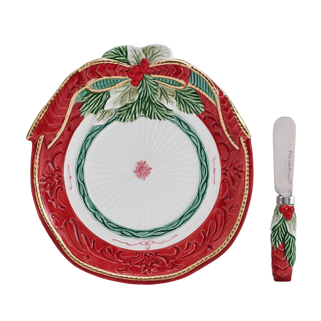Fitz and Floyd® Mikasa® Pfaltzgraff® - Fitz & Floyd Chalet Snack Plate/Spreader Gift Box Pkg: Earthenware / Holiday