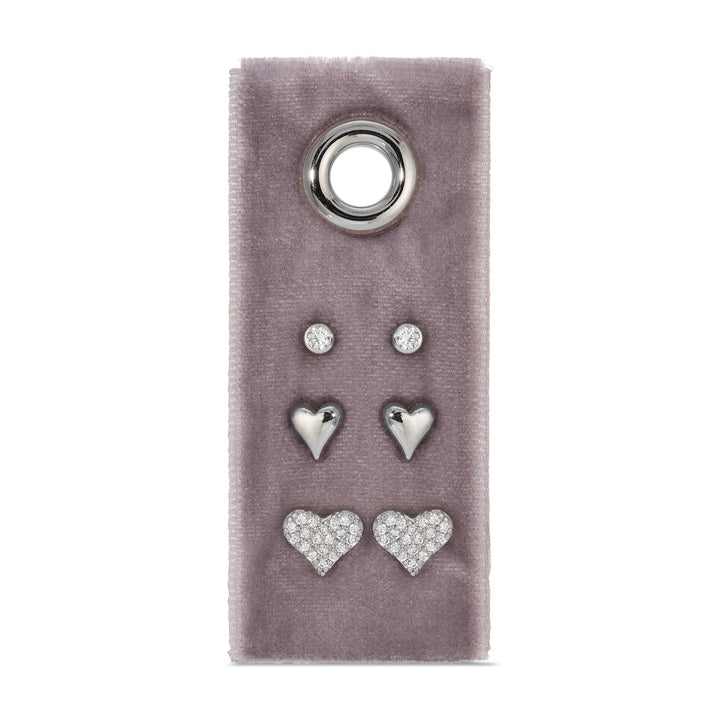Splendid Iris - Heart Velvet Stud Gift Set: Silver