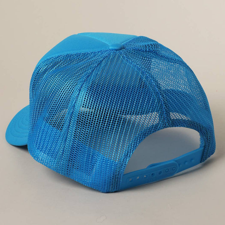 Fashion City - I Only Talk To Boys With Boats Text Mesh Back Cap: NEON BLUE / ONE SIZE