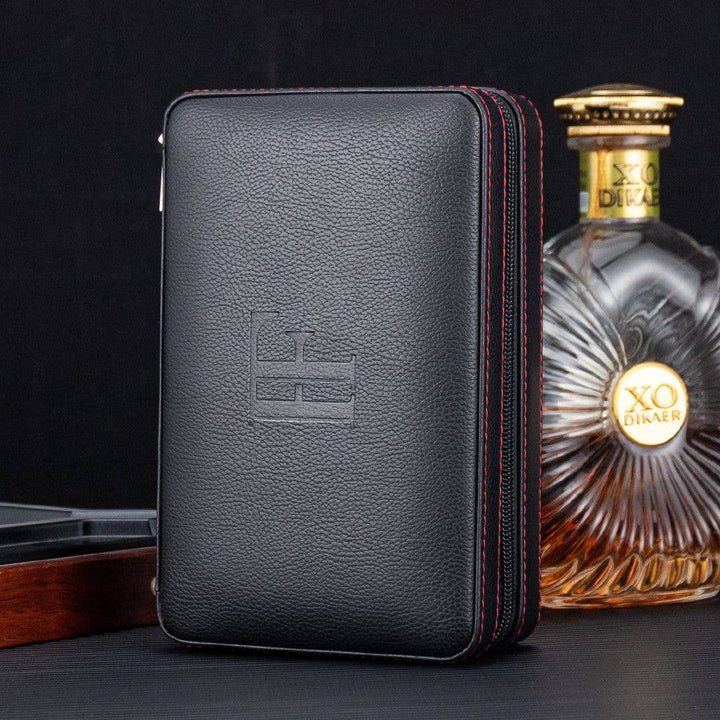 Fluid And Fire - Dominus 4-Slot Leather Travel Case – Torch, Cutter & Humidity Chamber: Maroon Case + Yellow Torch + Cutter