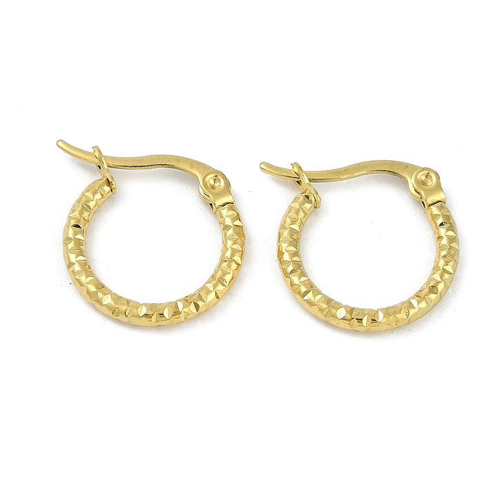 PVD Vacuum Plating 202 Stainless Steel Hammered Hoop Earrings, with 304 Stainless Steel Pins, Ring, Golden Size: about 2mm wide, 16mm long.