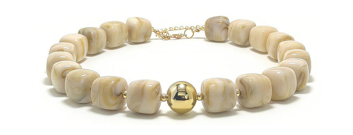 MKS America - Women  Square Resin Bead Necklace With Gold Ball Detail: Amber / M