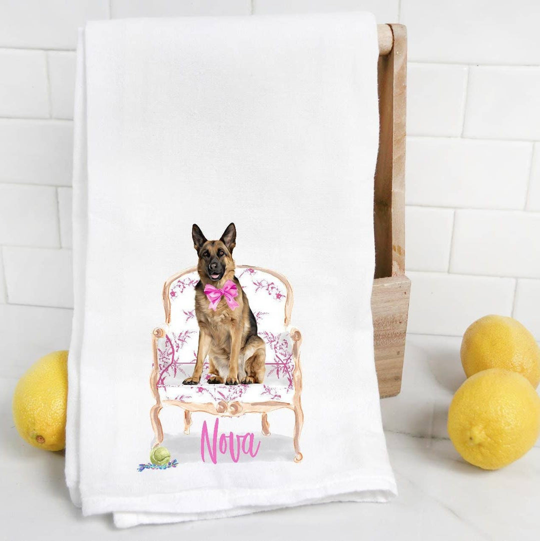 The Preppy Pineapple Home - Custom German Shepherd Tea Towel, Personalized Gift, Bow Tie: No Accessory / Wingback Chair