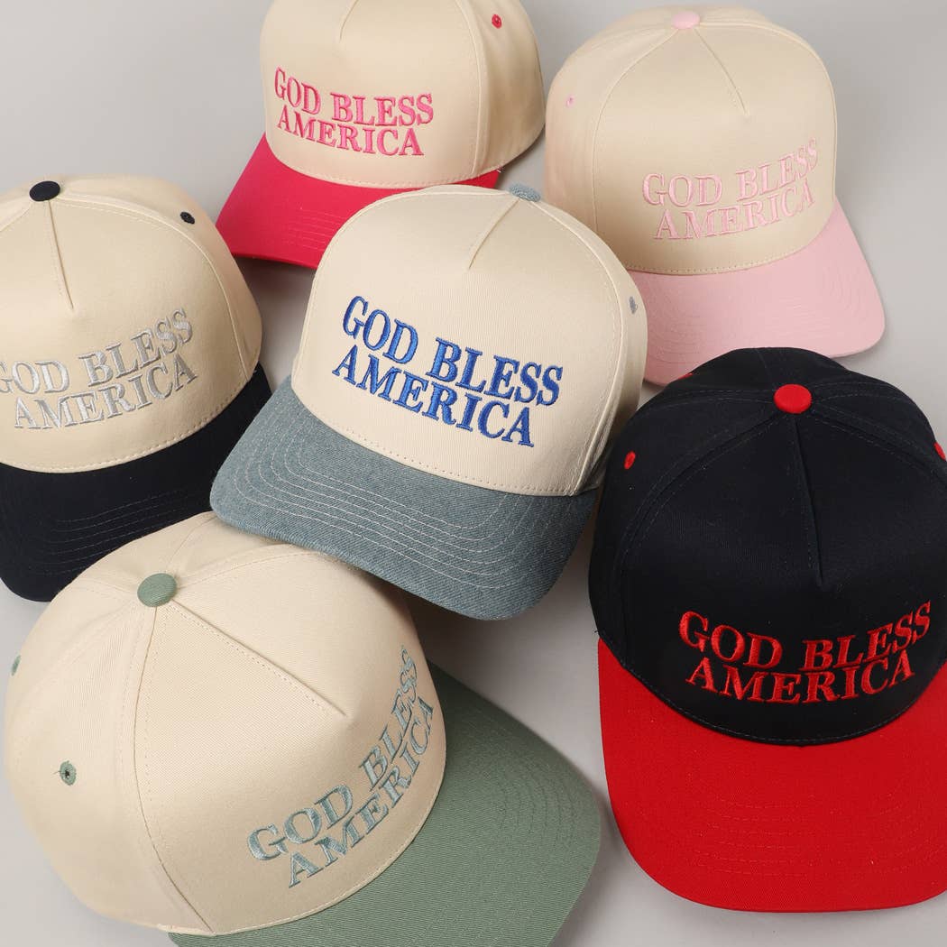 Fashion City - God Bless America Embroidered Two-Tone Canvas Cap: LT PINK / ONE SIZE