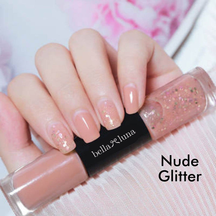 Tiny Gift Society - Double Nail Polish - Trendy Colors, Glitter Polish Gift: Nude Glitter