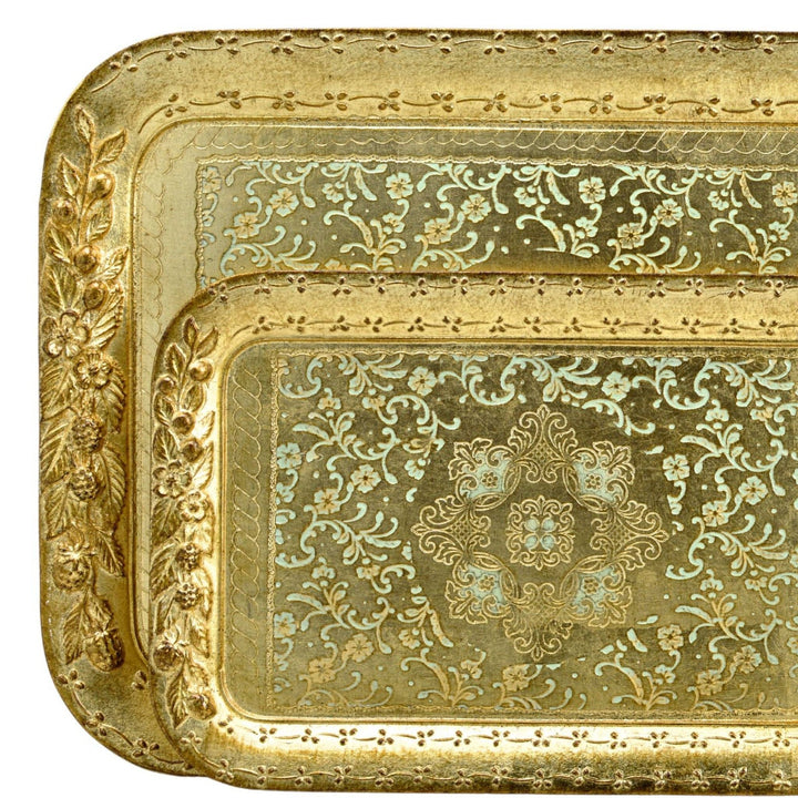 Florentine Wood Rectangle Berry and Botanical Tray, Made in Italy: Cappuccino / Large
