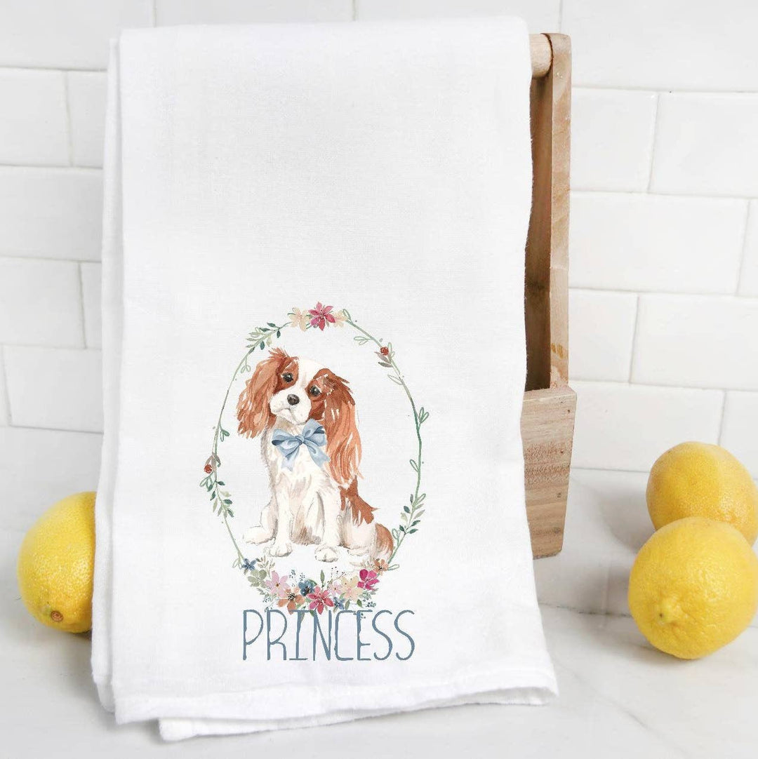 The Preppy Pineapple Home - Tan King Charles Spaniel Flour Sack Towel: No Accessory / Chinoiserie Chair