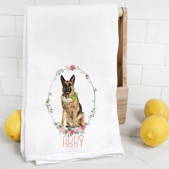 The Preppy Pineapple Home - Custom German Shepherd Tea Towel, Personalized Gift, Bow Tie: No Accessory / Wingback Chair