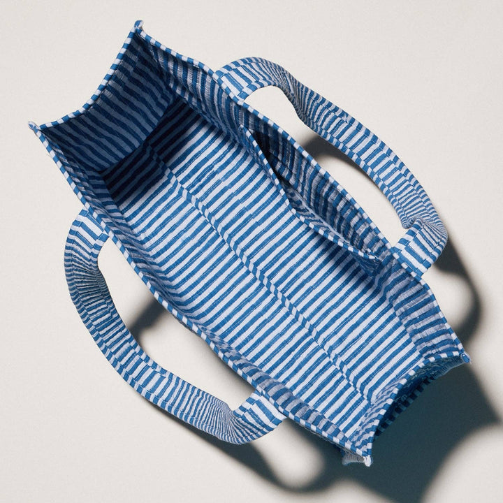 Frem - Blue Indian Quilted Tote Bag | Large Handmade Block Print Cotton Carryall: BL / ONE