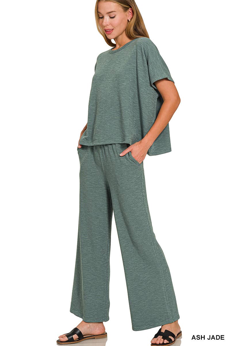 42POPS -  Cotton Slub Top & Pants 2pc Set - Zenana: ASH JADE-182904 / L