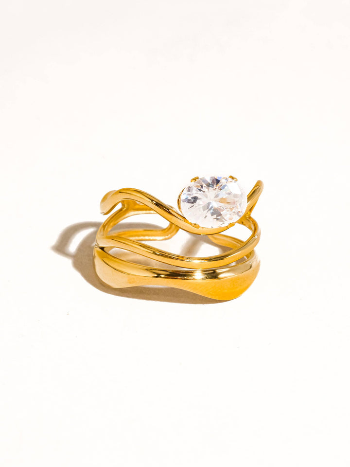 Flânerie by MAIQ - Gloire 18K Gold Non-Tarnish Abstract CZ Ring: Yellow Gold
