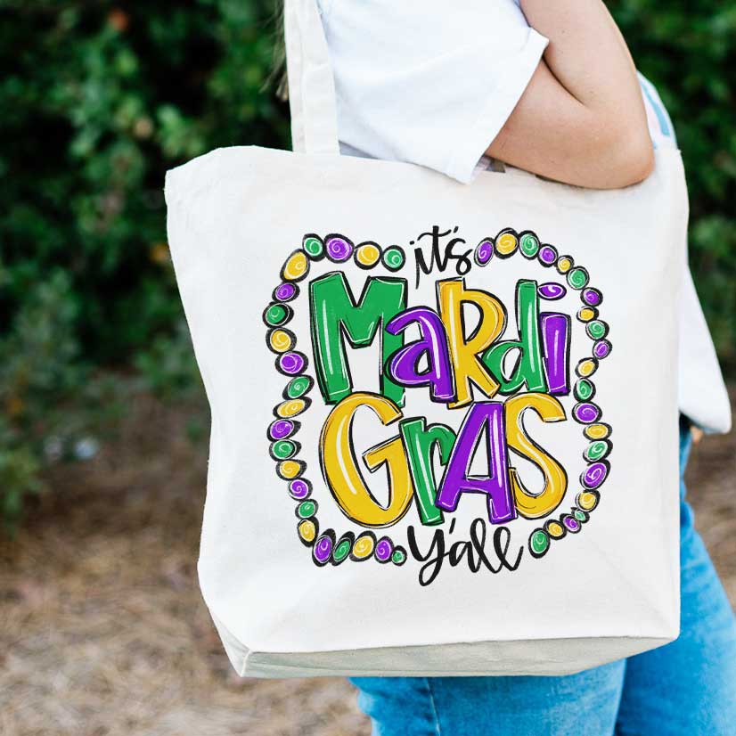 Clairmont & Co - Mardi Gras Tote Bag, It's Mardi Gras Ya'll Canvas Tote Bag