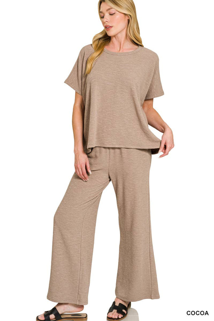 42POPS -  Cotton Slub Top & Pants 2pc Set - Zenana: ASH JADE-182904 / L