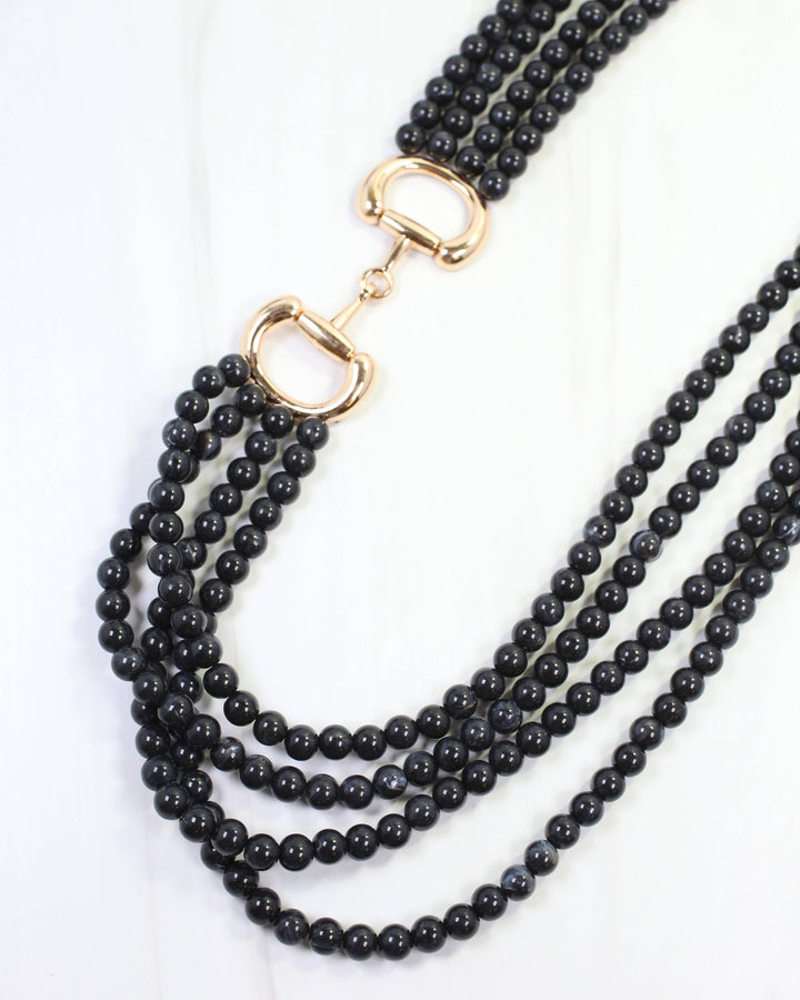 Caroline Hill - Braelyn Horsebit Beaded Layered Necklace Black: Default