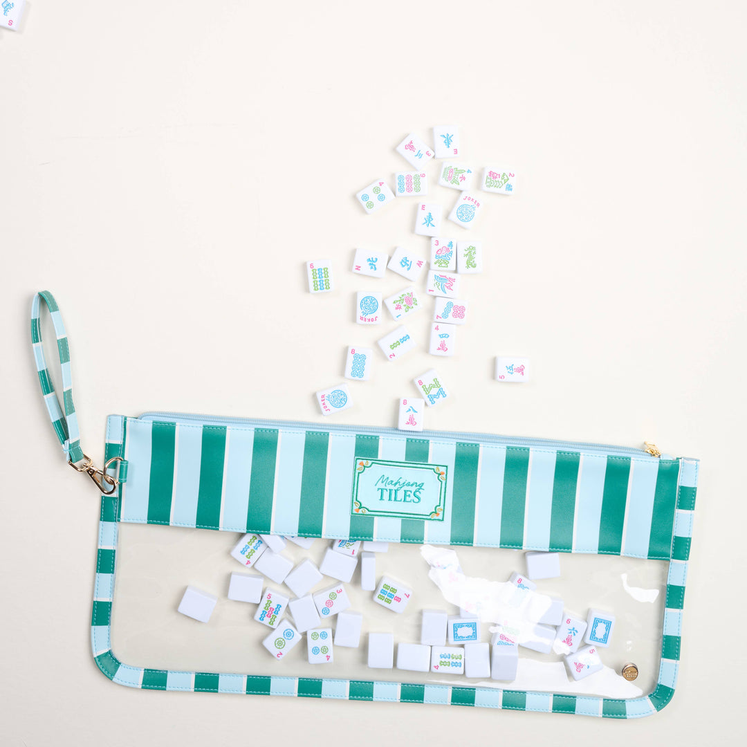 The Darling Effect - Mahjong Tile Keeper Pouch–Sicily Stripes Teal