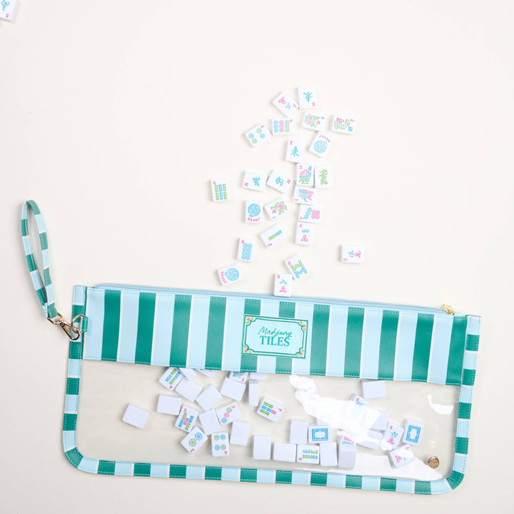 The Darling Effect - Mahjong Tile Keeper Pouch–Sicily Stripes Teal