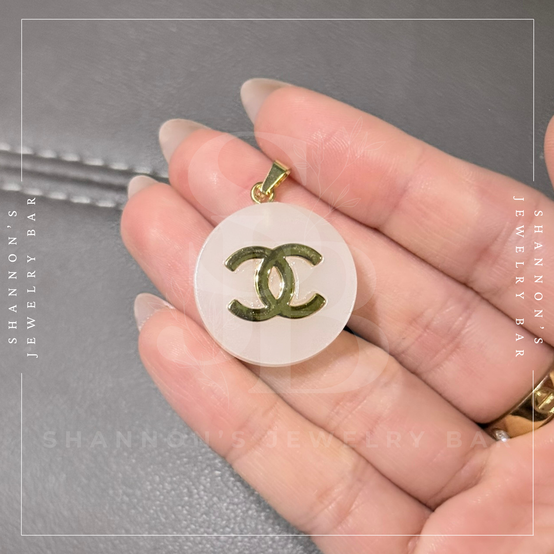 Shannon's Jewelry Bar - CHANEL Charm Zipper Pull Gold CC Grey Round Resin 25mm