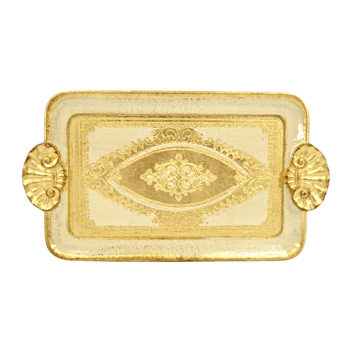 Via Graceffo - Florentine Carved Wood Rectangle Mini Tray with handles
