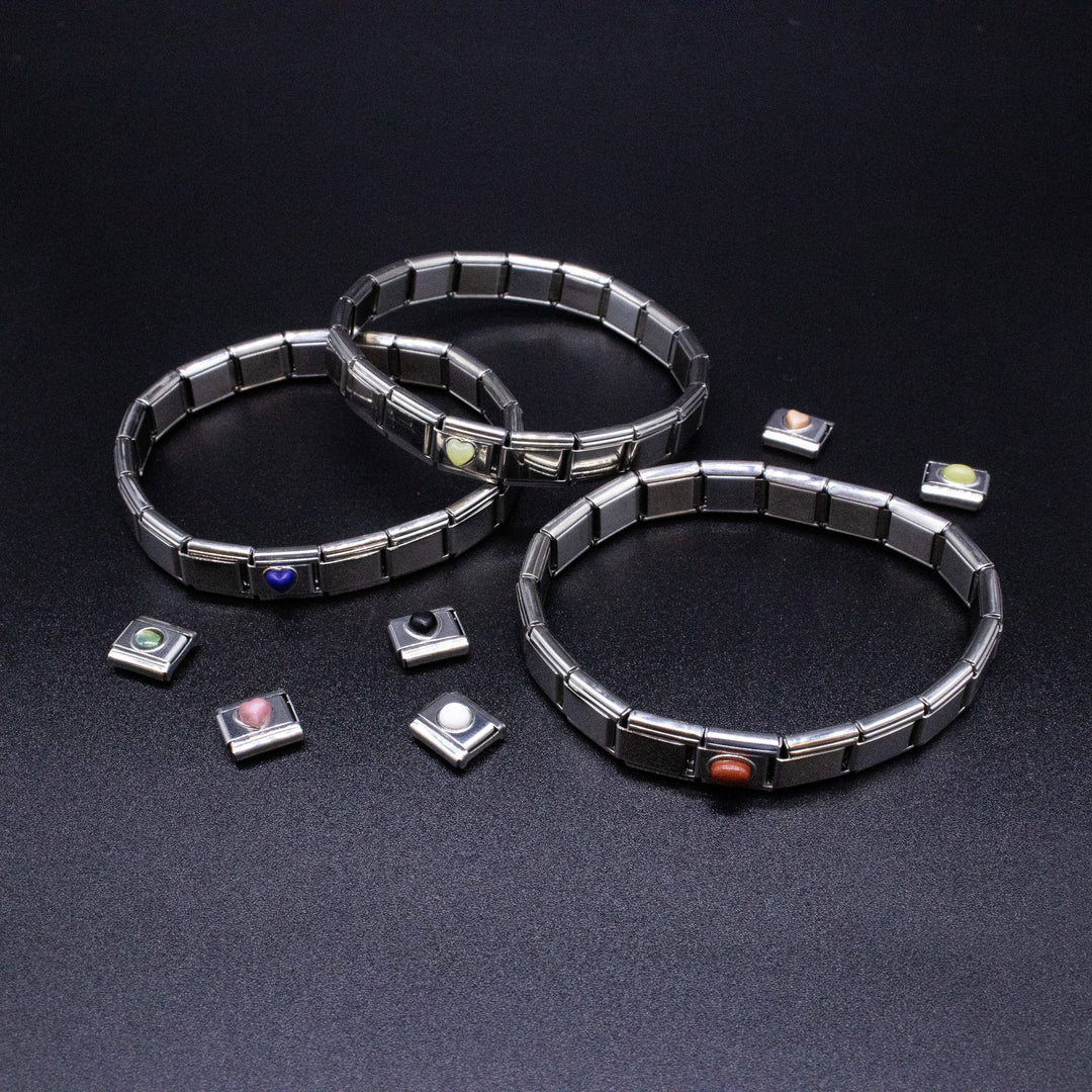 Natalia - Italian Charm Bracelet Charms - Paua Shell Cabochon Links: Oval