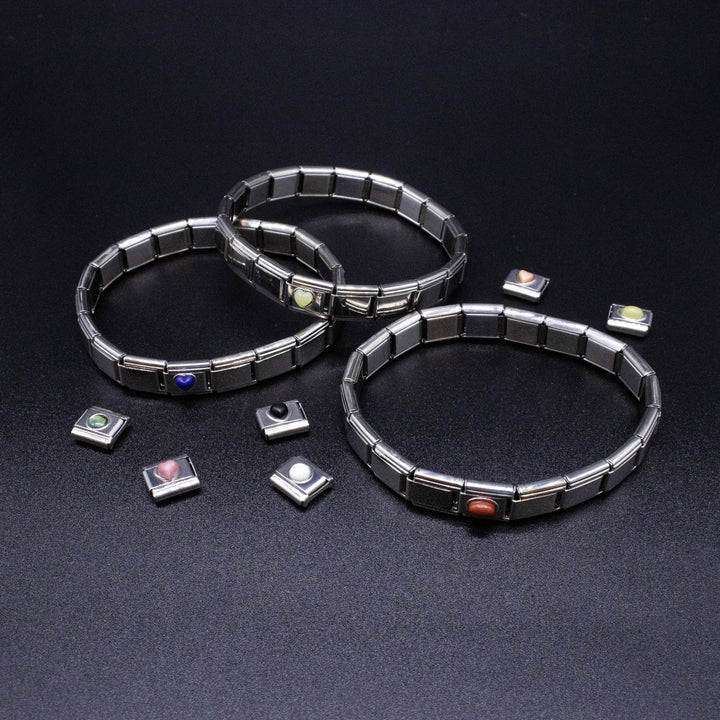 Natalia - Italian Charm Bracelet Charms - Paua Shell Cabochon Links: Oval