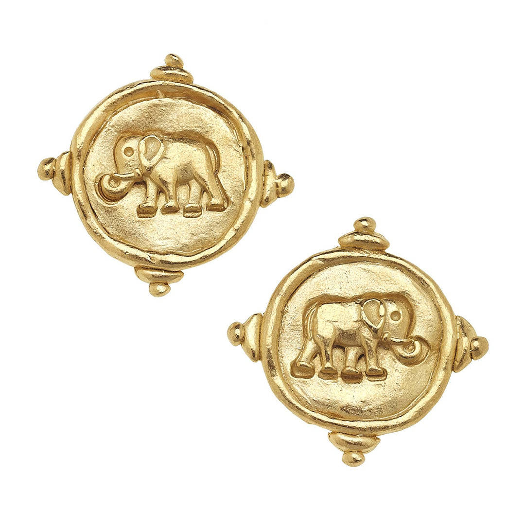 Susan Shaw - Gold Elephant Pierced Earrings