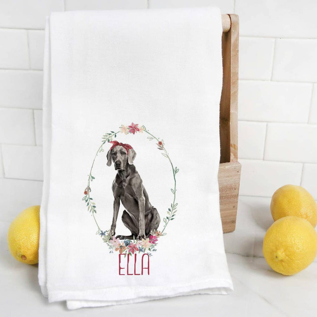 The Preppy Pineapple Home - Weimaraner Tea Towel, Watercolor Pet Portrait: No Accessory / Chinoiserie Chair