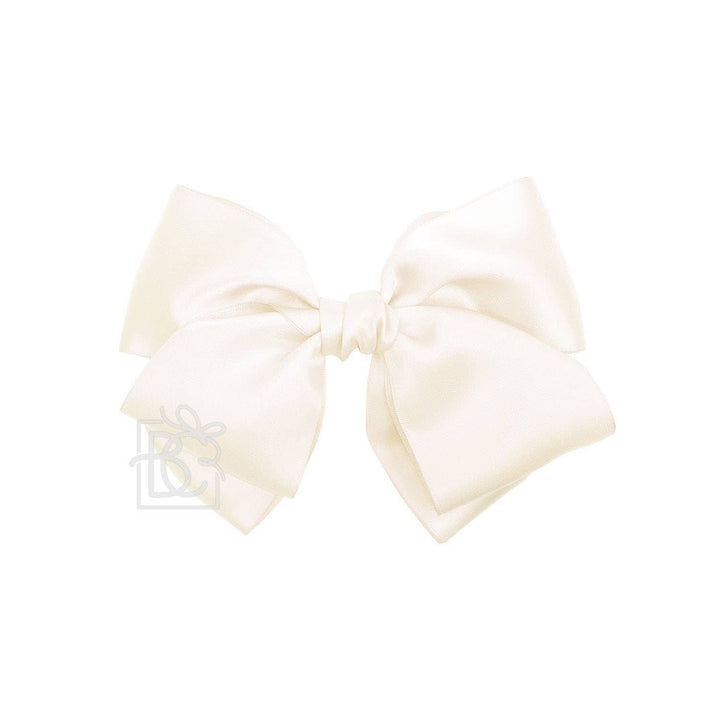 Beyond Creations, LLC - SATIN EUROPEAN BOW W/RUFFLED KNOT ON CLIP: 5" Euro Bow on Med. Alligator Clip / POWDER PINK