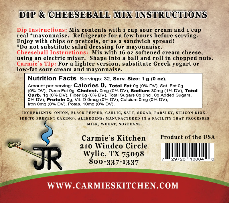 Carmie's Kitchen - JR's Ranch Dip Mix