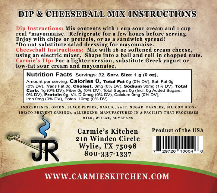 Carmie's Kitchen - JR's Ranch Dip Mix