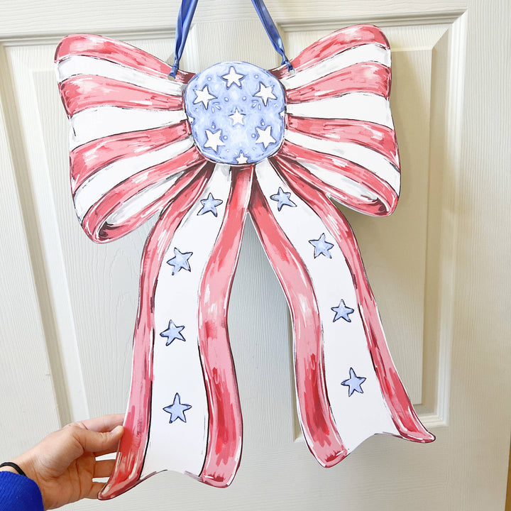 Home Malone - Patriotic Bow Door Hanger - USA 4th Of July Memorial America
