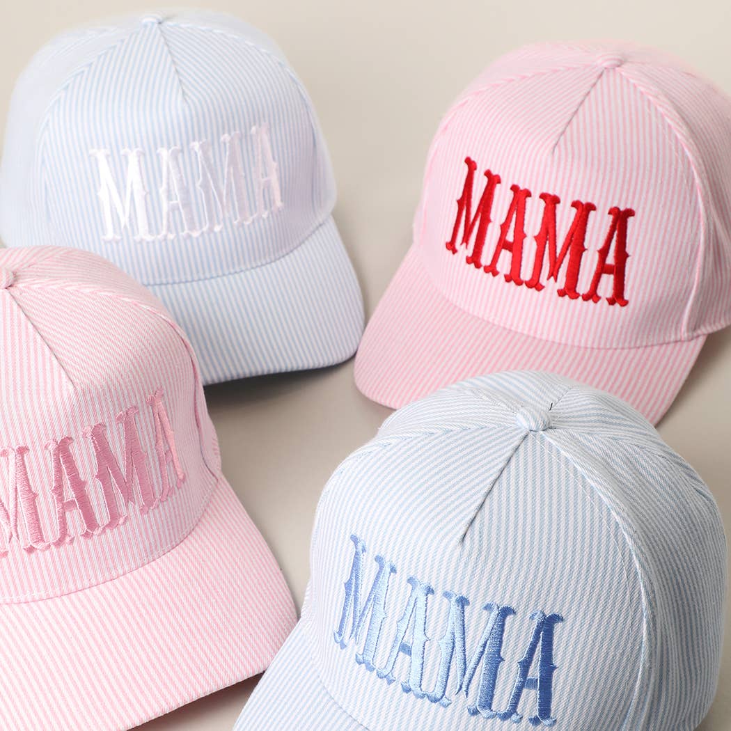 Fashion City - MAMA Embroidered Striped Trucker Hat : BLUE/BLUE