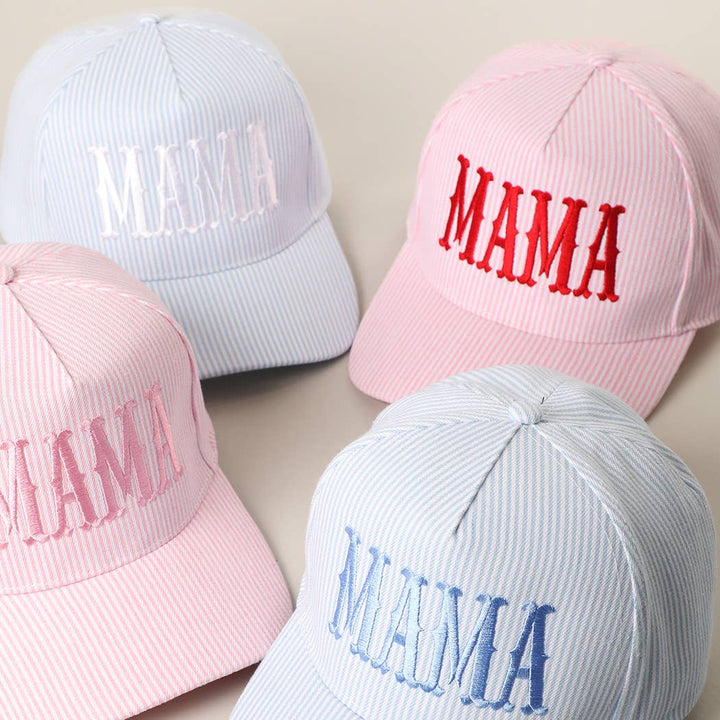 Fashion City - MAMA Embroidered Striped Trucker Hat : BLUE/BLUE