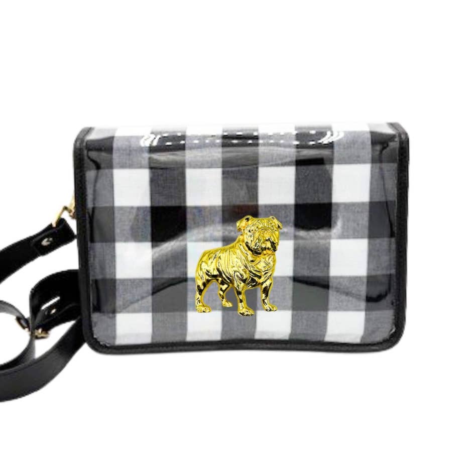 Garland - Black/White Check Clear Gameday Stadium Bag w/ Gold Bulldog