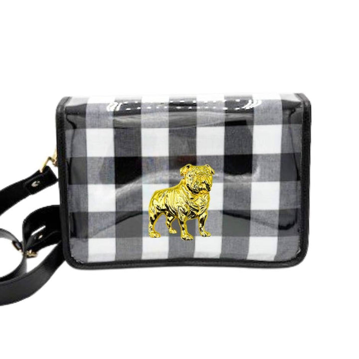Garland - Black/White Check Clear Gameday Stadium Bag w/ Gold Bulldog