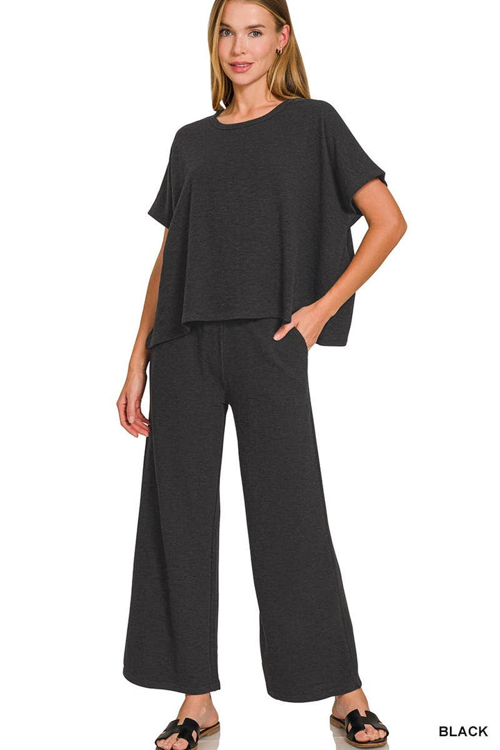 42POPS -  Cotton Slub Top & Pants 2pc Set - Zenana: ASH JADE-182904 / L