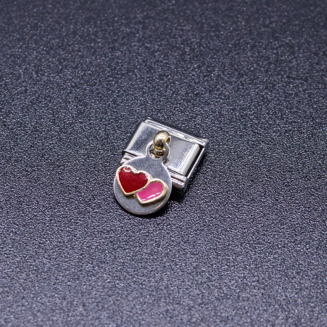 Natalia - Italian Bracelet Dangle Charm - Red & Pink Hearts 9mm Links