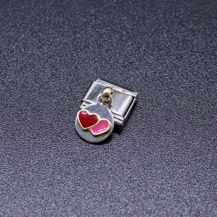 Natalia - Italian Bracelet Dangle Charm - Red & Pink Hearts 9mm Links