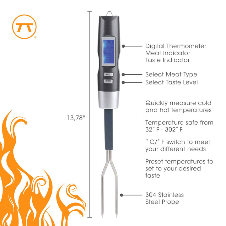 Fox Run Brands - Outset Grill Fork Digital Meat Thermometer For BBQ