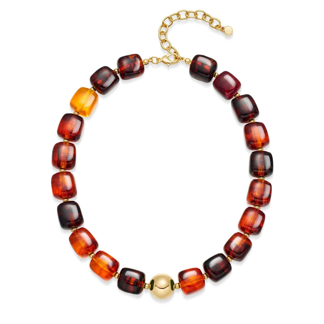 MKS America - Women  Square Resin Bead Necklace With Gold Ball Detail: Deep_Red / M