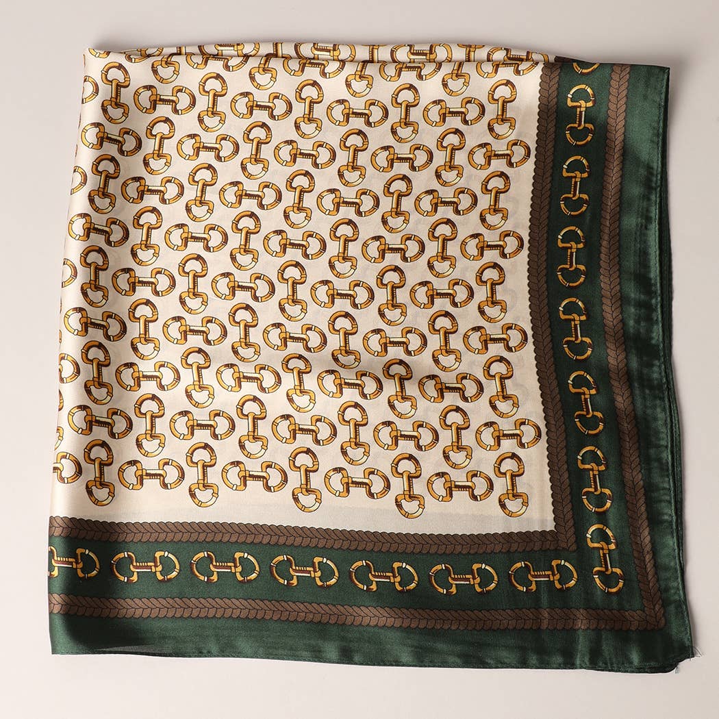 Fashion City - Satin Horsebit Print Light Weight Soft Scarf : 3-L-TURQUOISE / ONE SIZE