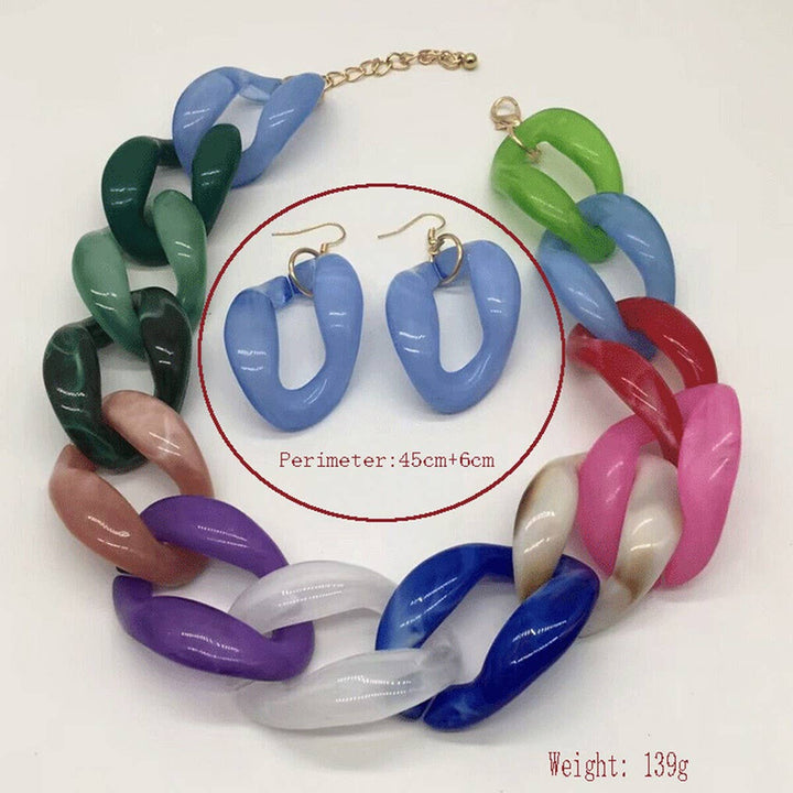 ACCITY - ACRYLIC COLORFUL CHAIN LINK NECKLACE EARRINGS SET_CWMM4910: Green / (OS) 1