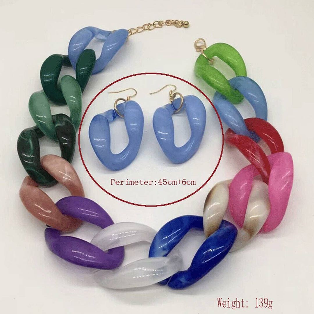ACCITY - ACRYLIC COLORFUL CHAIN LINK NECKLACE EARRINGS SET_CWMM4910: Blue / (OS) 1