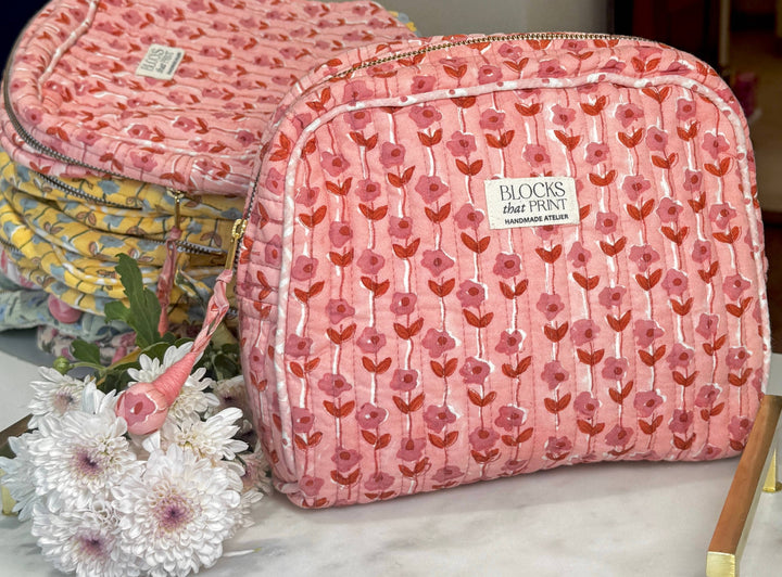 Blocks that Print - Pink Vine Travel Pouch: Medium
